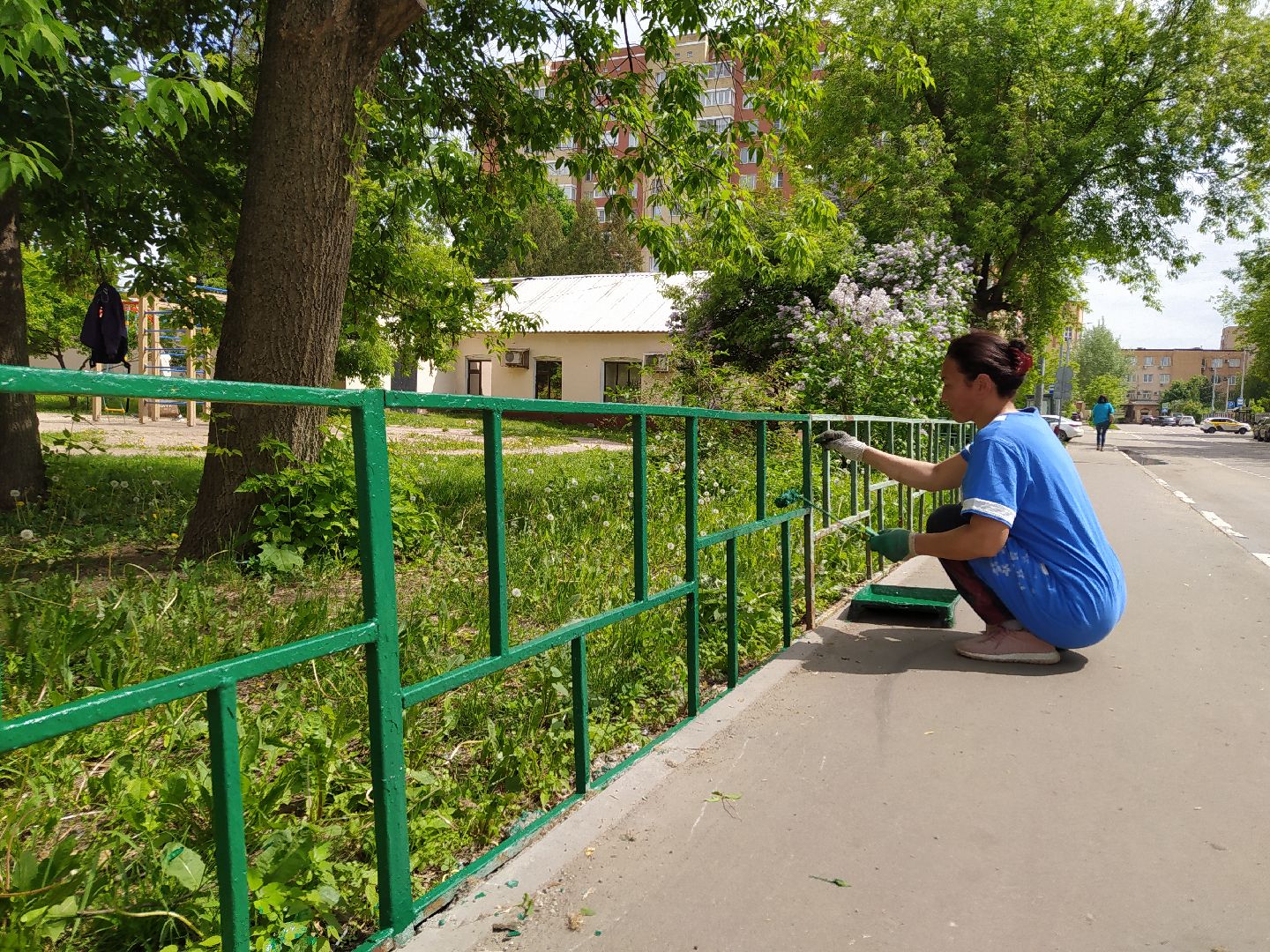 Ограждение, дорога, улица, покраска, благоустройство