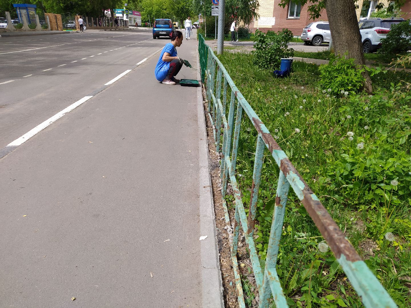 Ограждение, дорога, улица, покраска, благоустройство