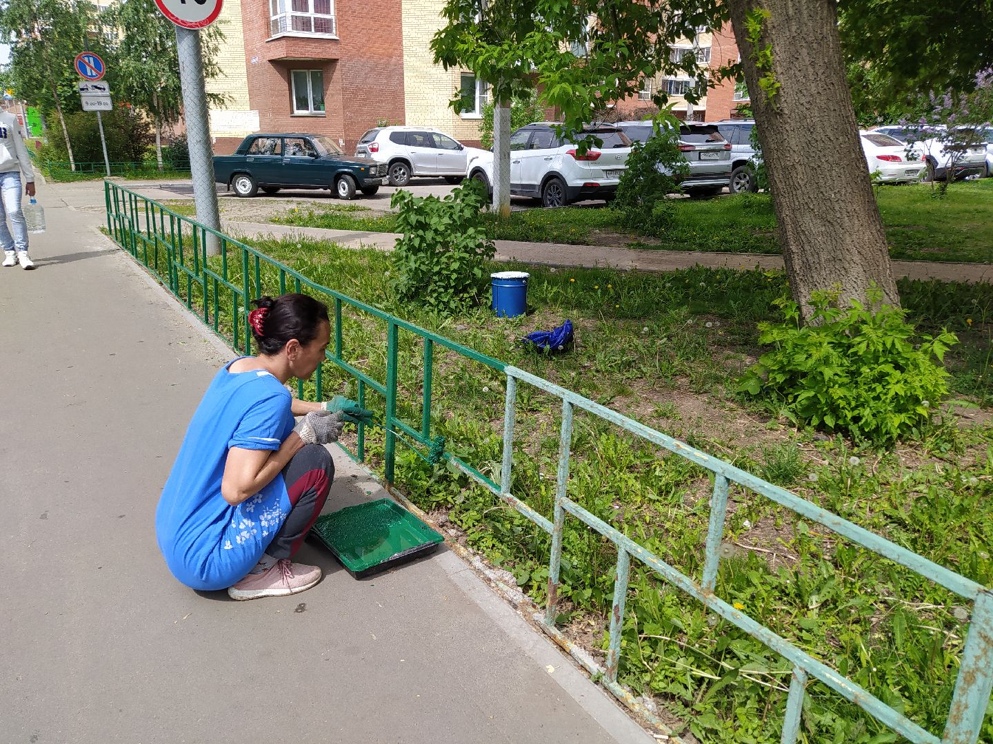 Ограждение, дорога, улица, покраска, благоустройство