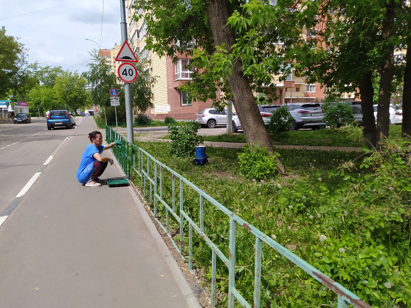 Ограждение, дорога, улица, покраска, благоустройство