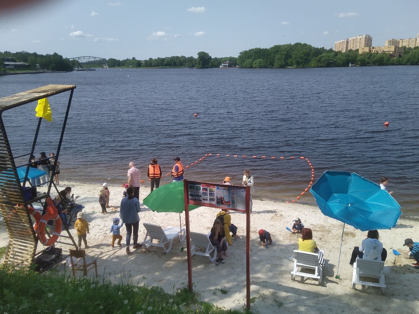 Долгопрудный, пляж, Новые Водники, парк Мысово, парки, буйки, спасатели