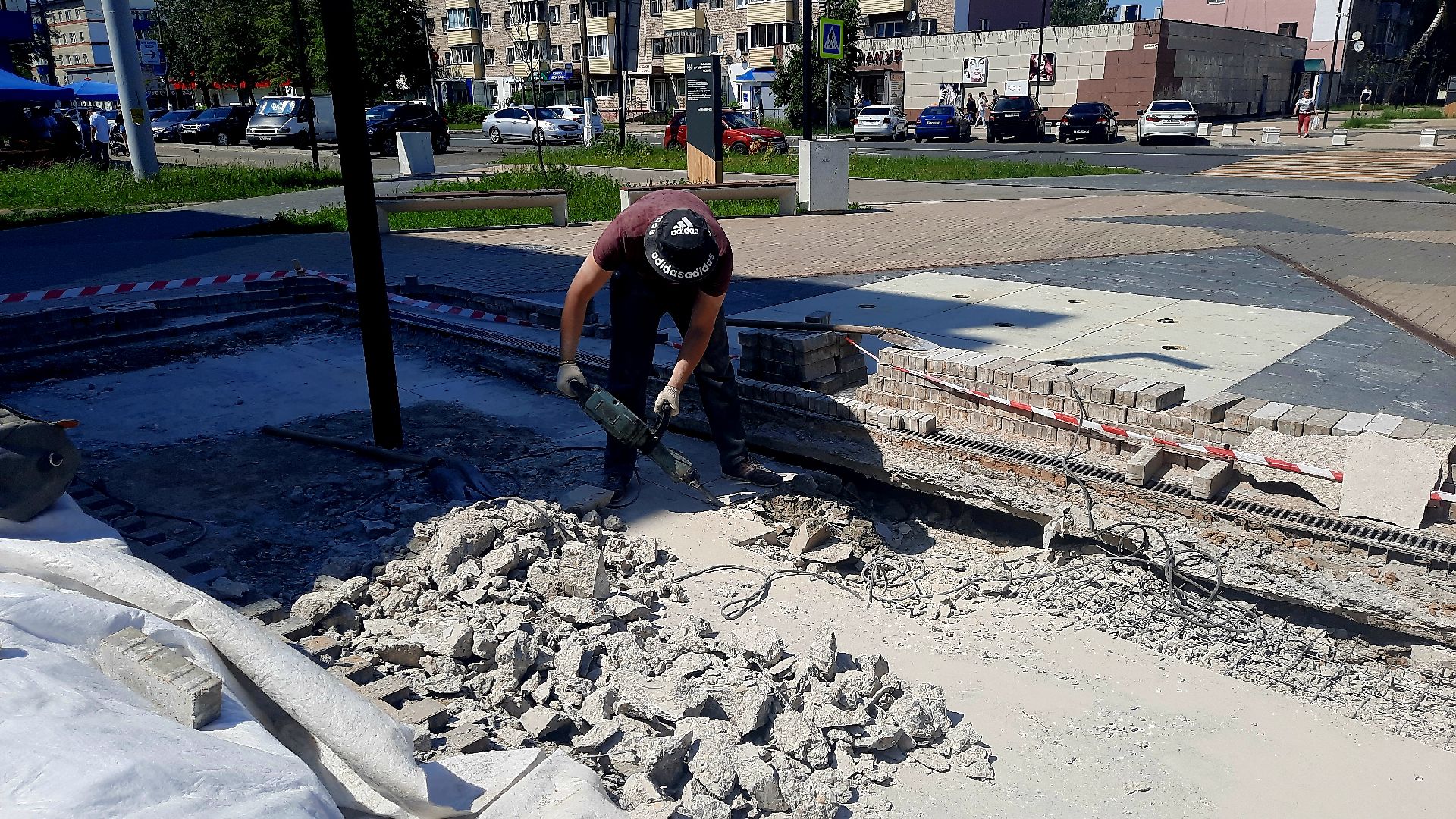 Шатура, Бульвар Мира, ремонт фонтана