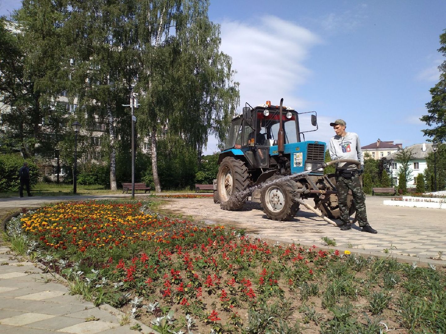 благоустройство, лето, жара, полив, клумбы, Лосино-Петровский