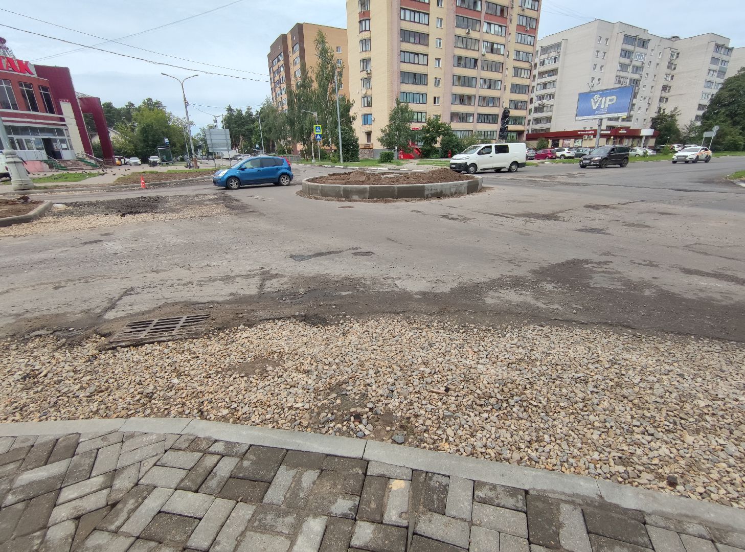 Ремонт дорог, круговое движение, дорожные работы, Дубна