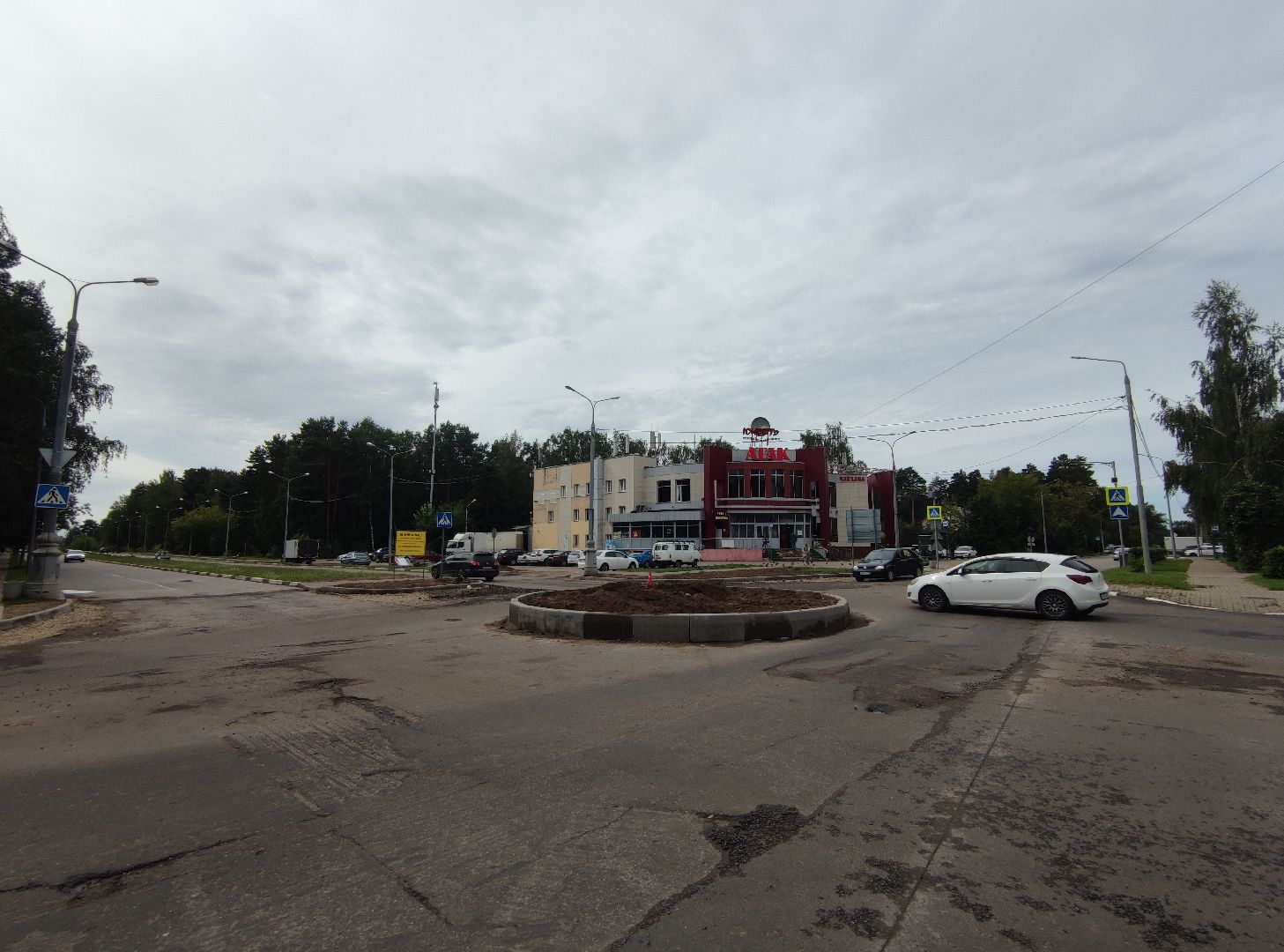 Ремонт дорог, круговое движение, дорожные работы, Дубна