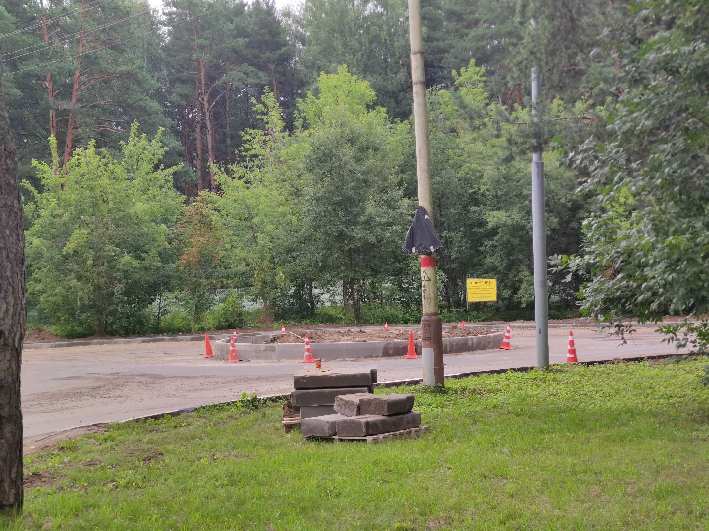 Ремонт дорог, круговое движение, дорожные работы, Дубна