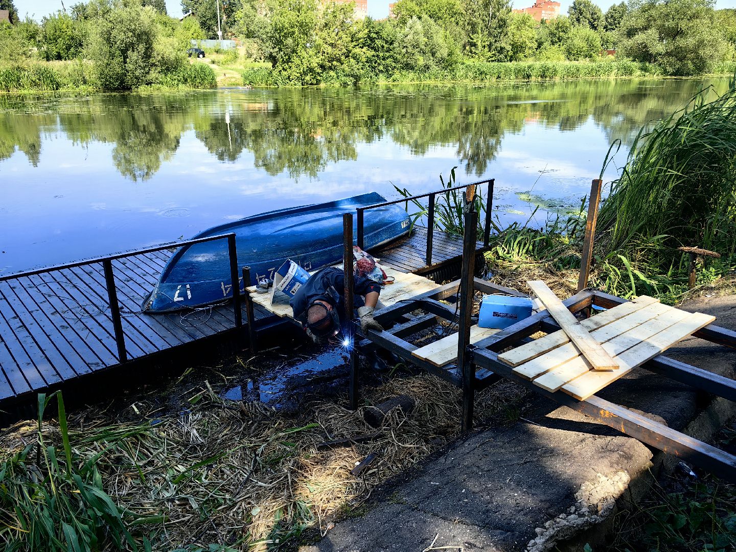 Лодка, катамаран, река, досуг, парк