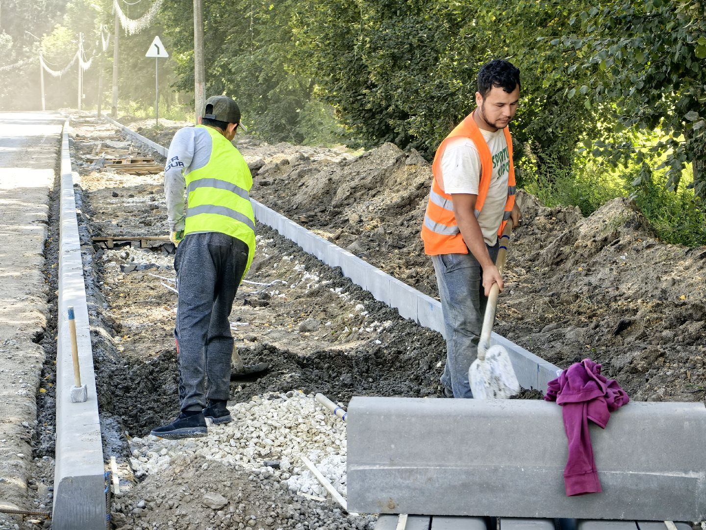 Асфальт, тротуар, бригада, покрытие, пешеходы