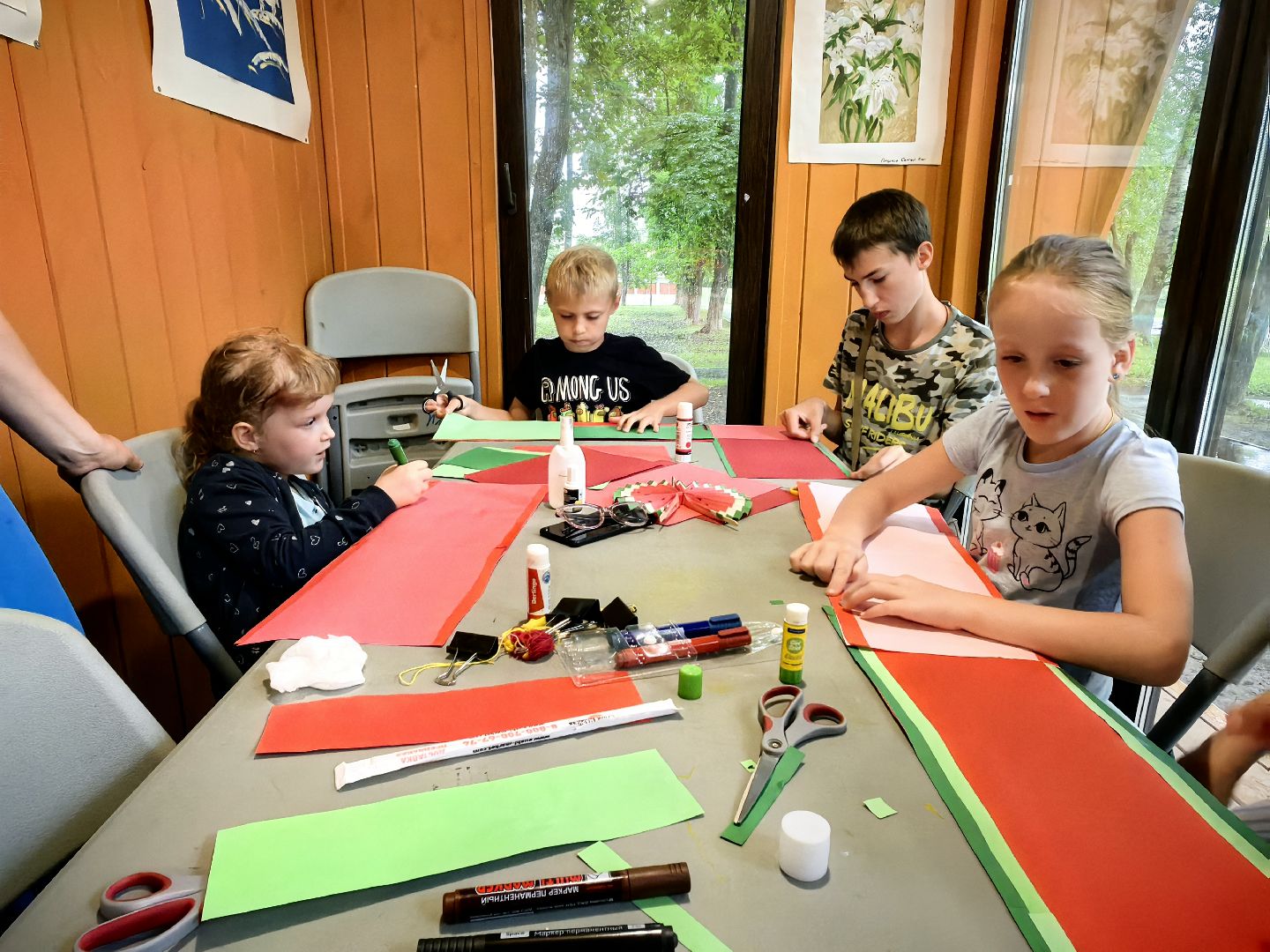 Мастер-класс, веер, парк, гости, бумага, ножницы