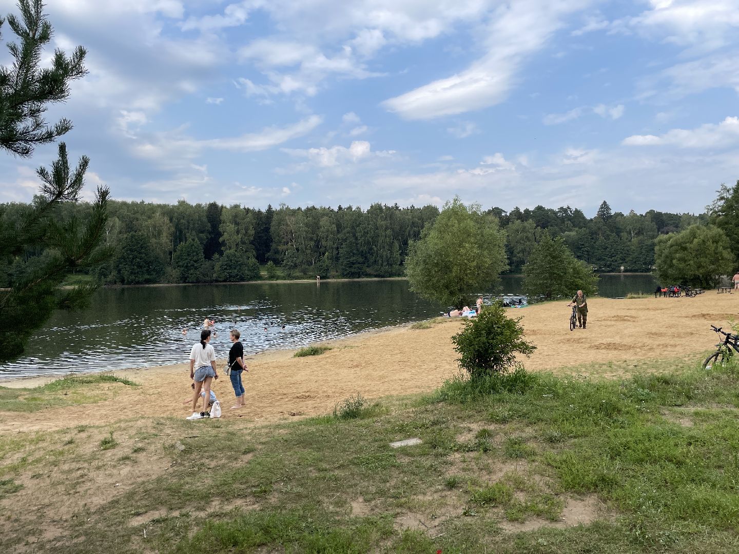 Озеро, благоустройство, парковка, машины