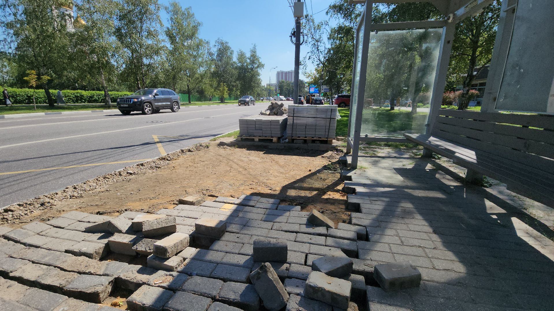 Одинцово, транспорт, автобус, остановка, ремонт, тротуар, брусчатка,