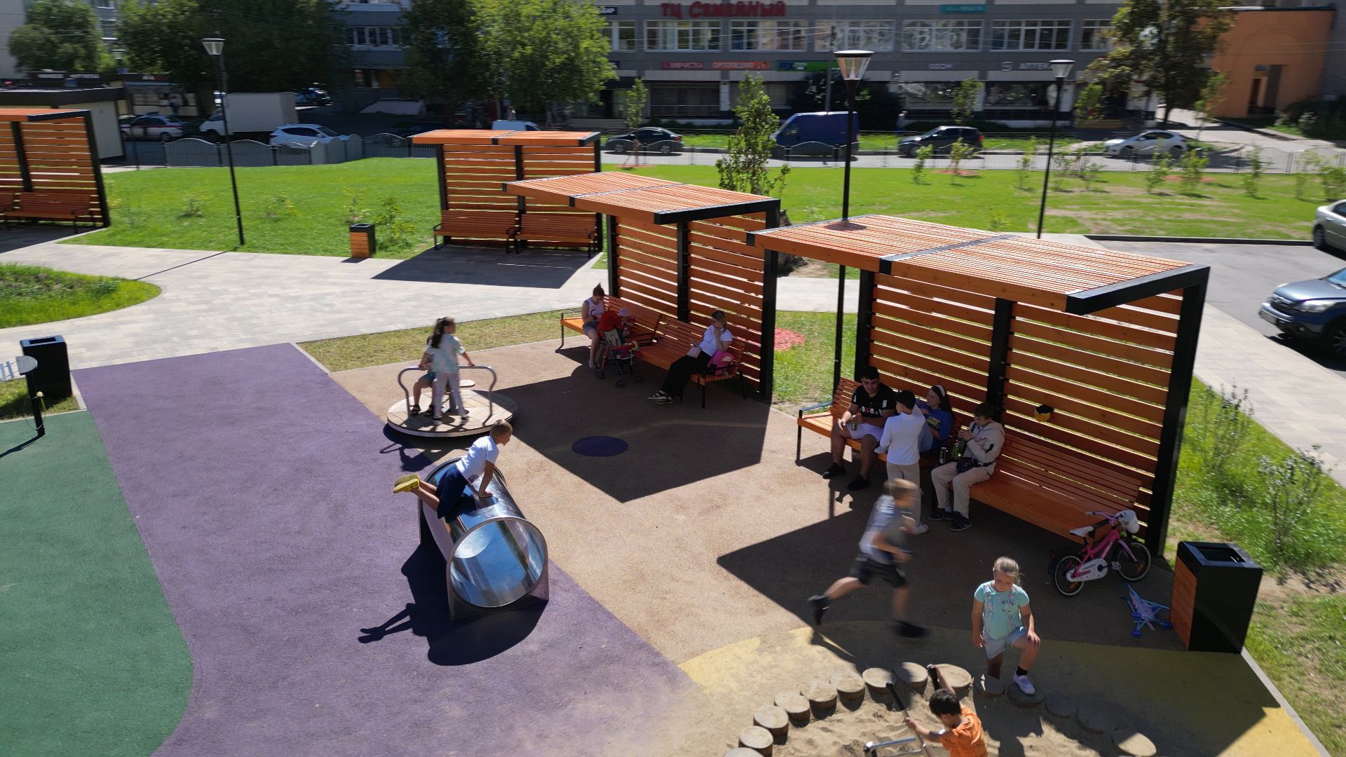 сквер, лыткарино,видео с коптера, дети,