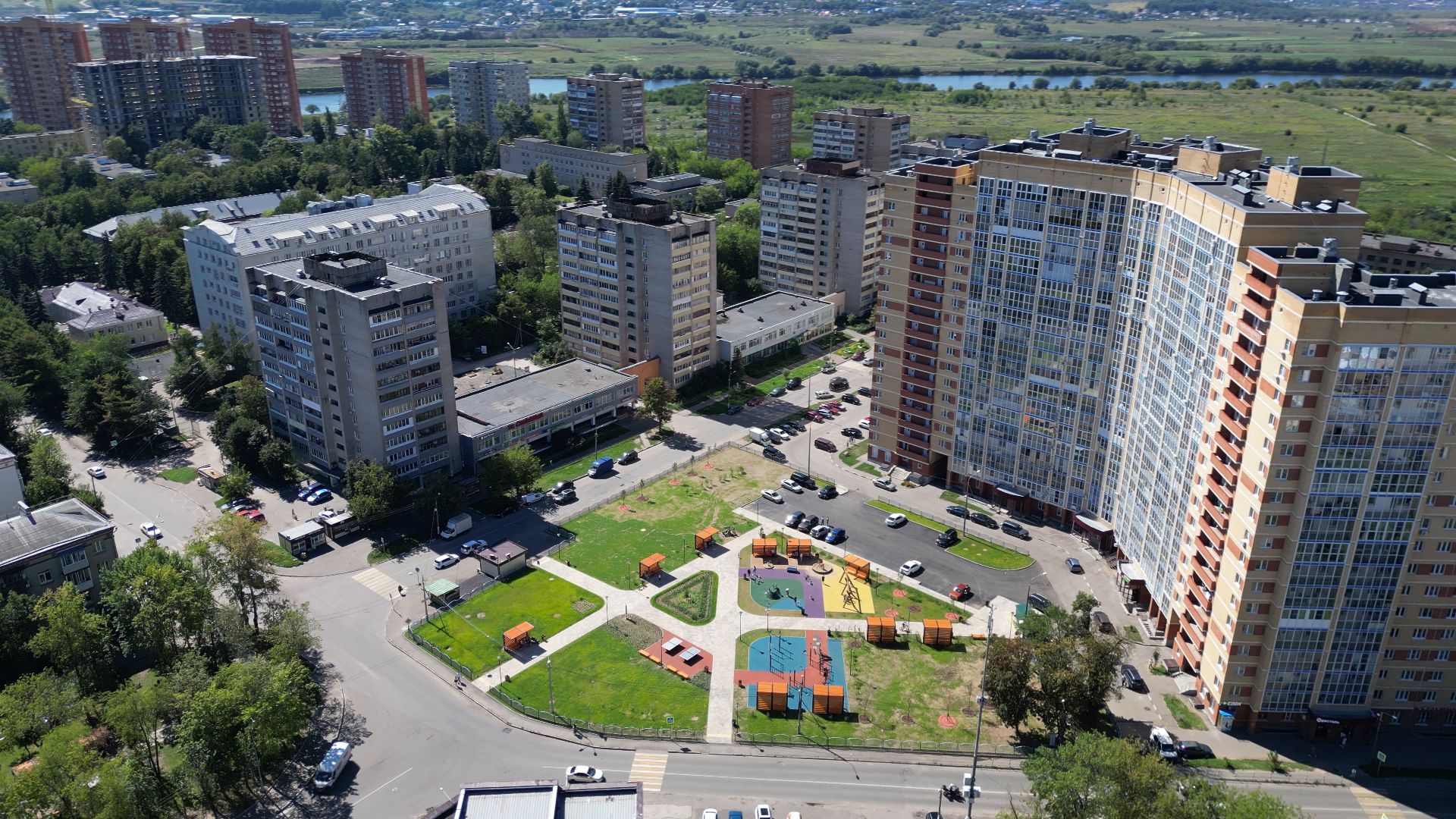 сквер, лыткарино,видео с коптера, дети,