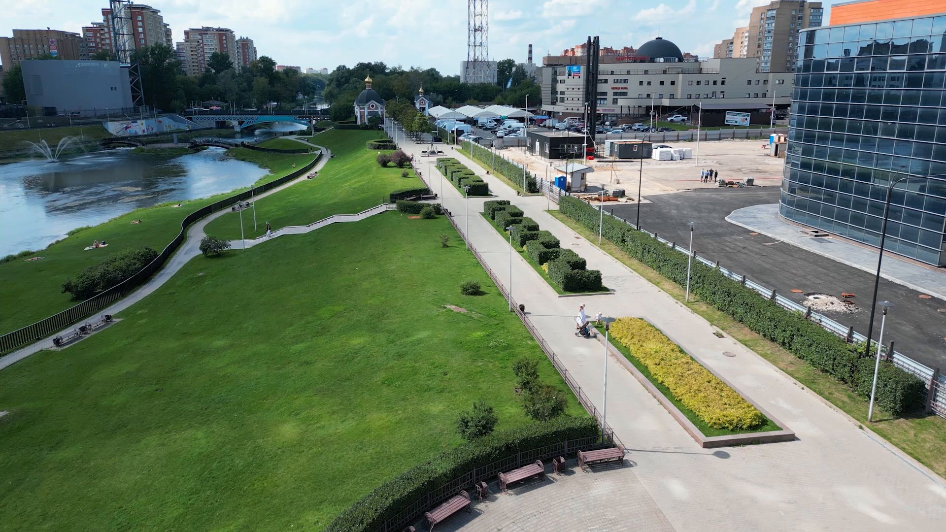 набережная, парк, прогулка,щёлково, видео с коптера,