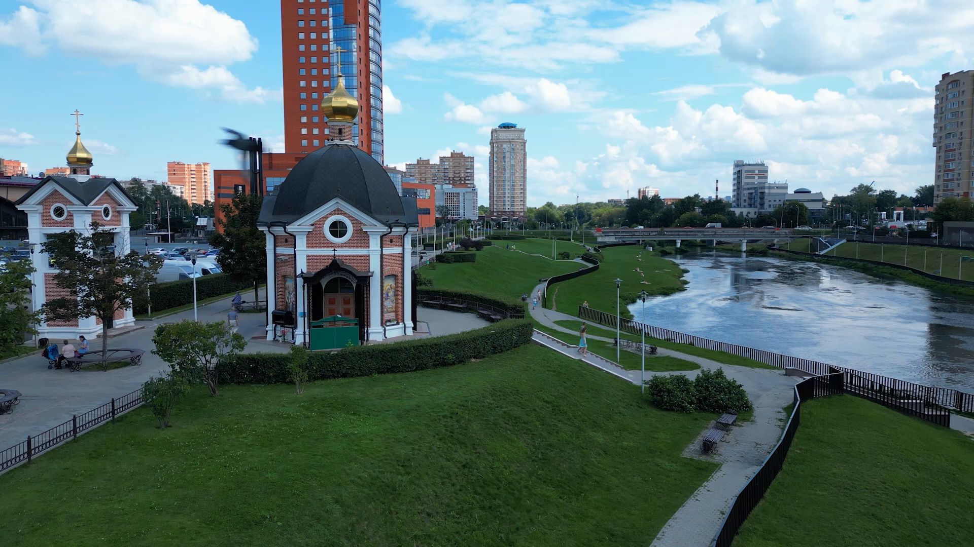 набережная, парк, прогулка,щёлково, видео с коптера,