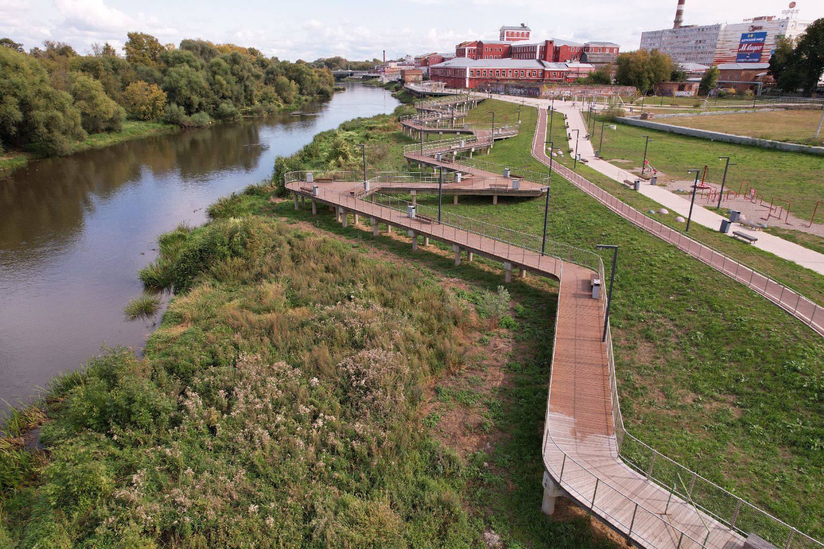 орехово-зуево, благоустройство, набережная,видео с коптера,