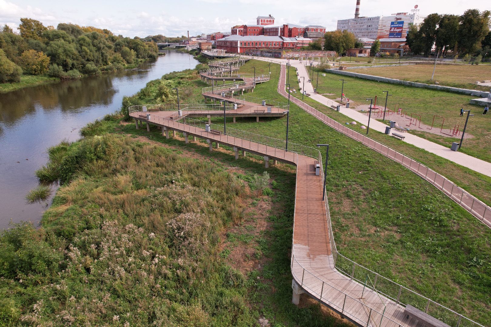 орехово-зуево, благоустройство, набережная,видео с коптера,