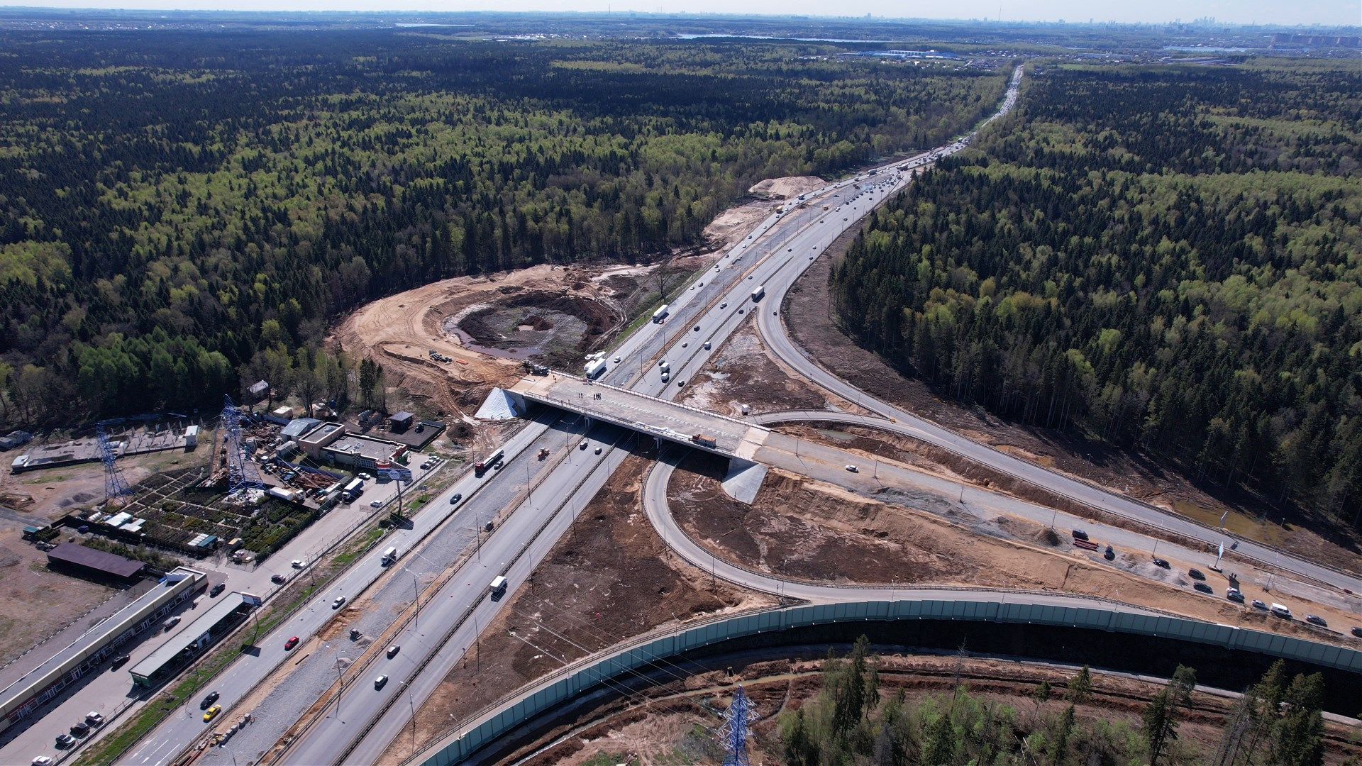 лобня, дорога, развязка, переезд,видео с коптера,