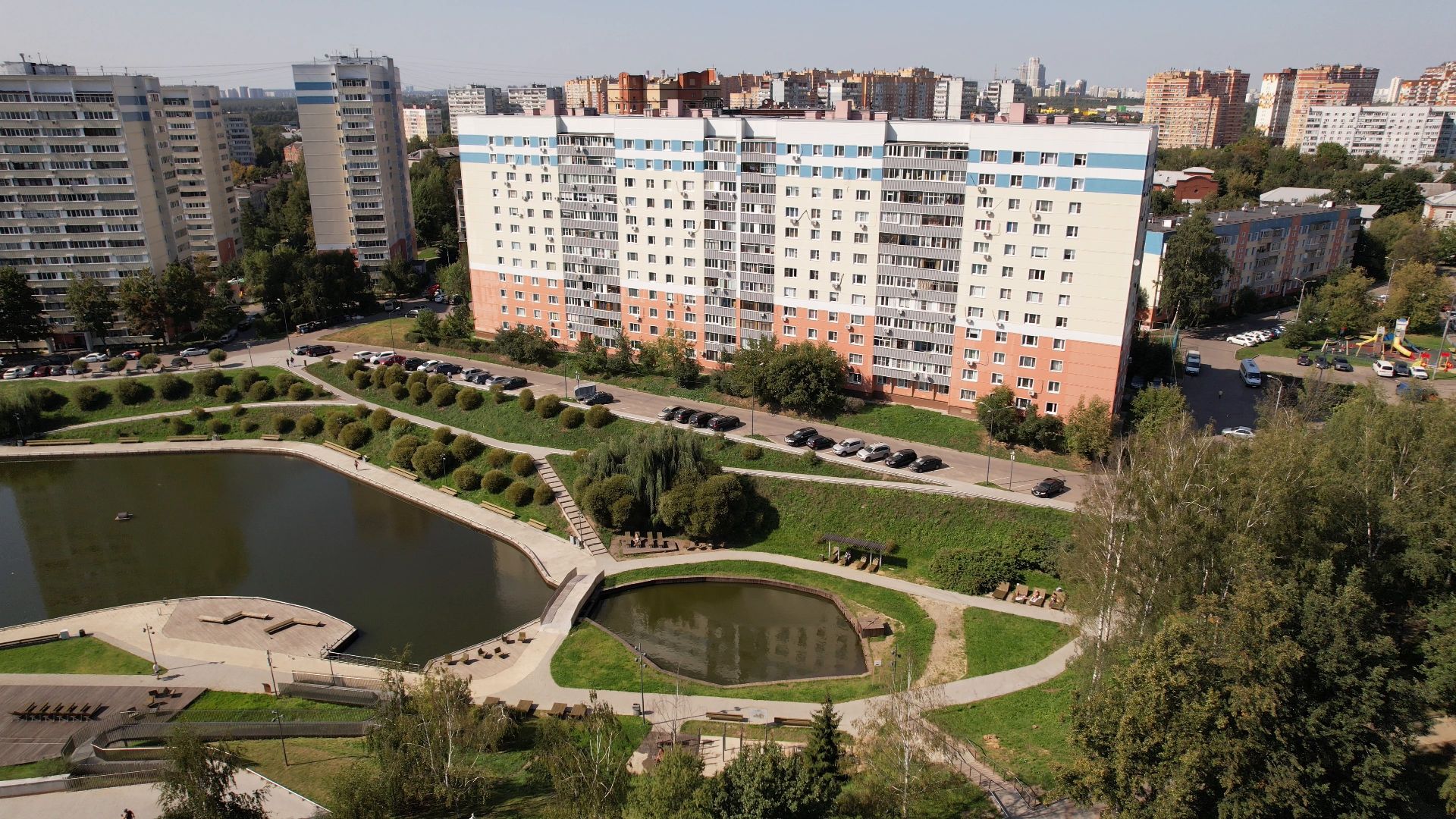 видное, благоустройство, пруд,видео с коптера,