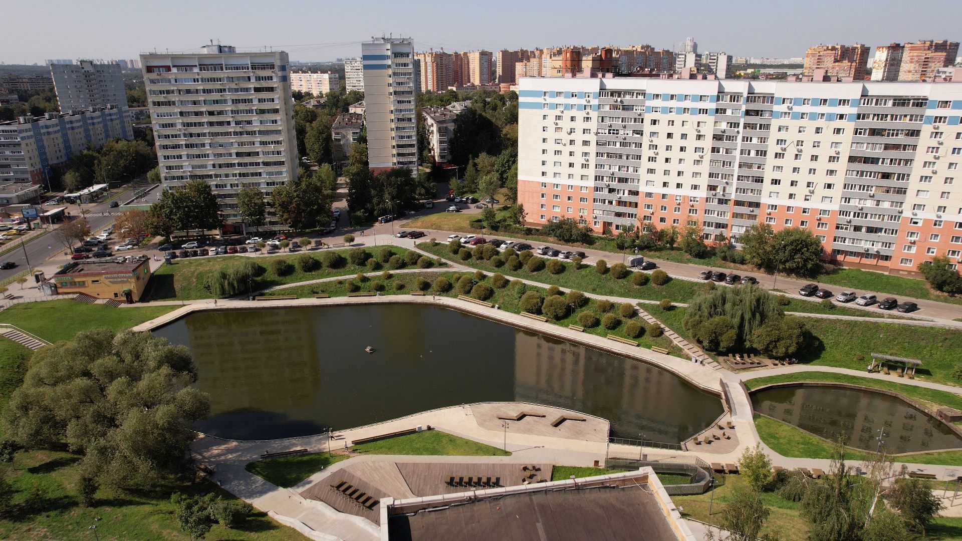 видное, благоустройство, пруд,видео с коптера,