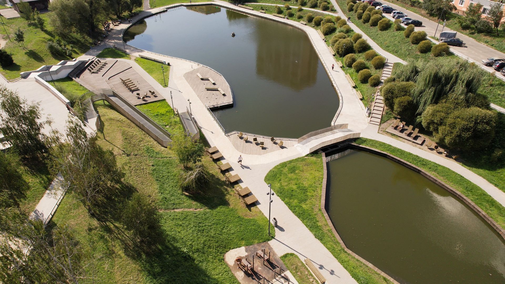 видное, благоустройство, пруд,видео с коптера,