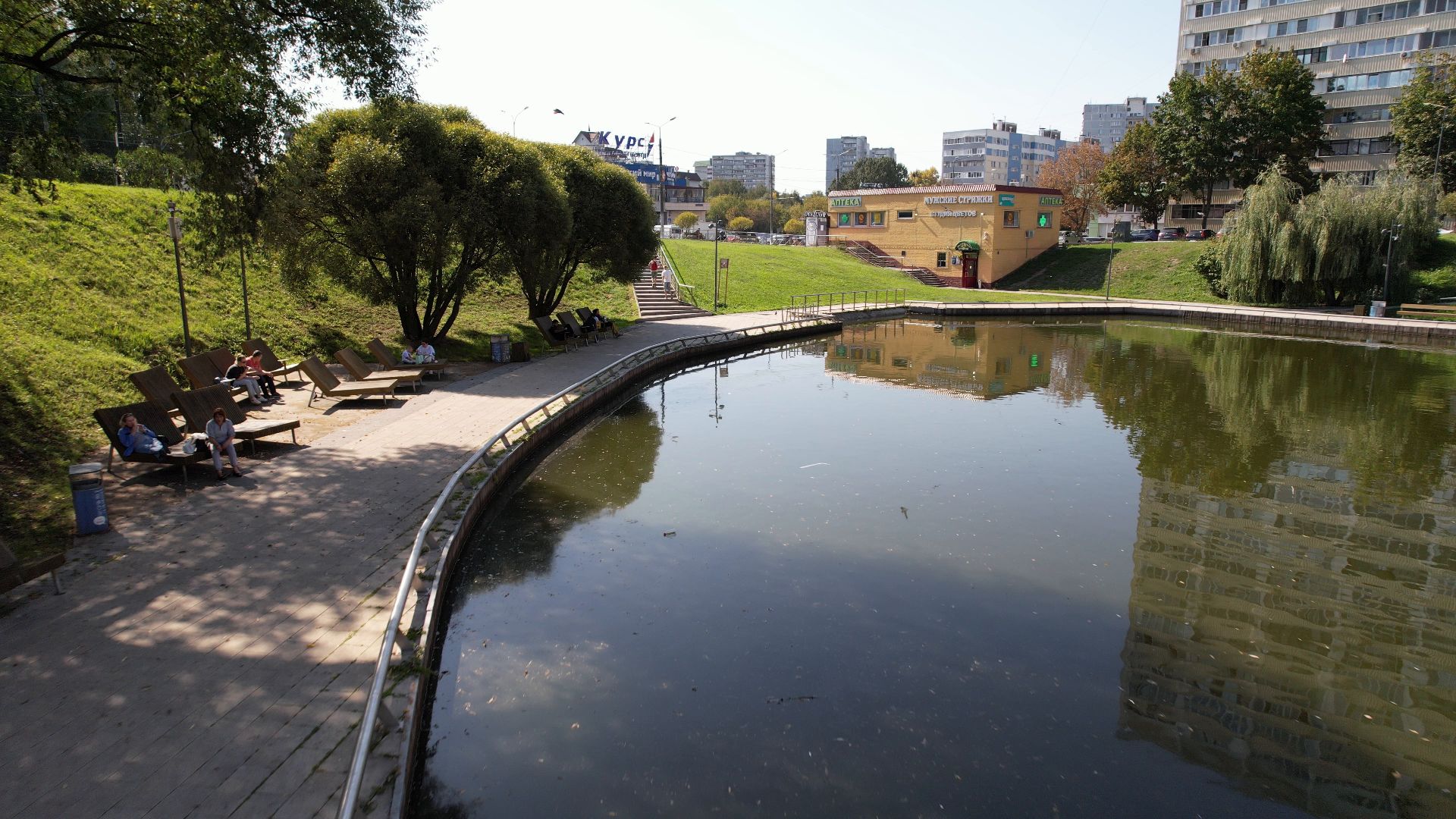 видное, благоустройство, пруд,видео с коптера,