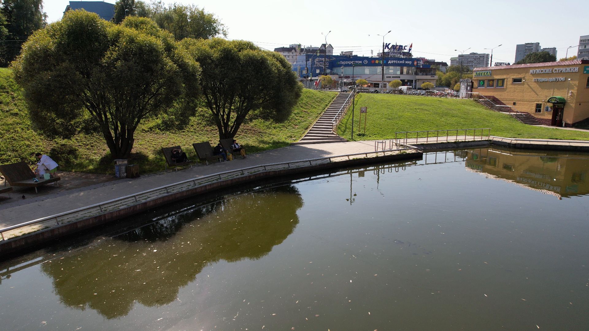 видное, благоустройство, пруд,видео с коптера,