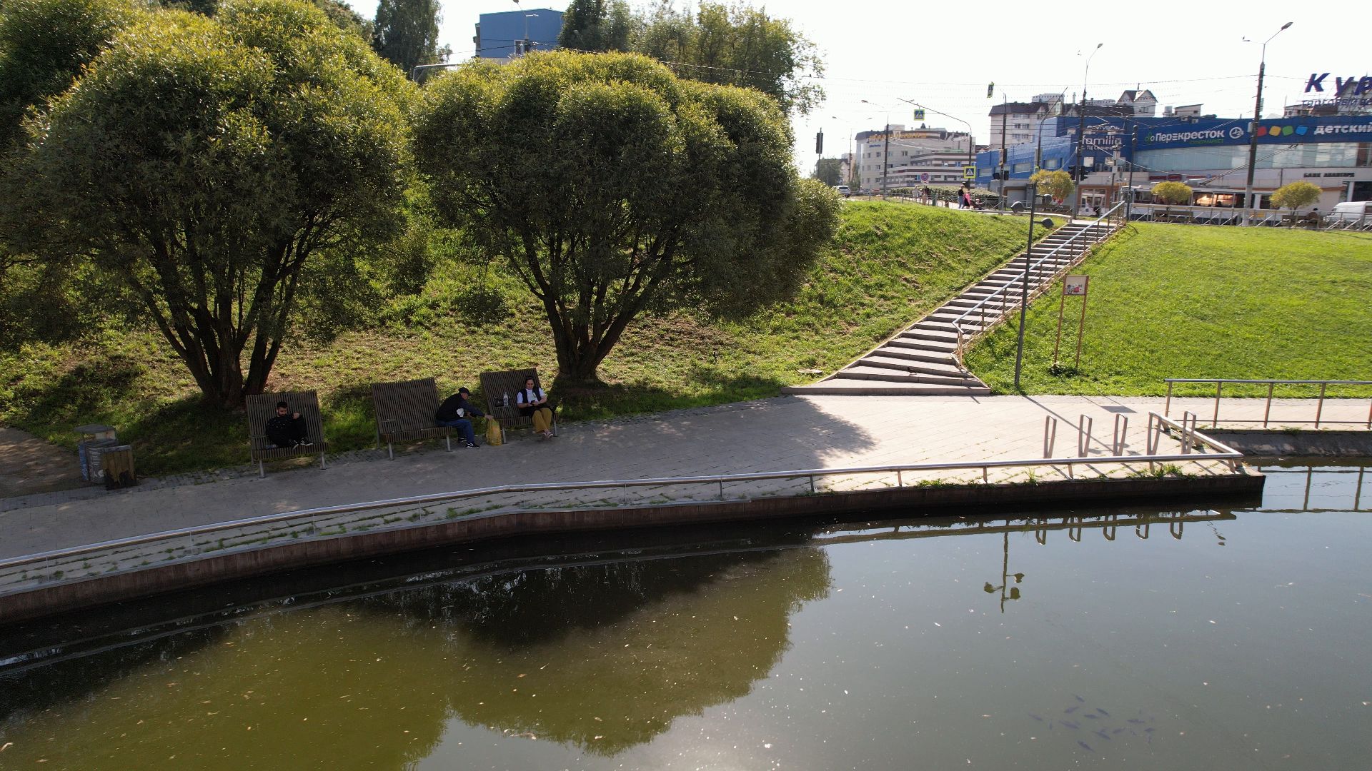 видное, благоустройство, пруд,видео с коптера,