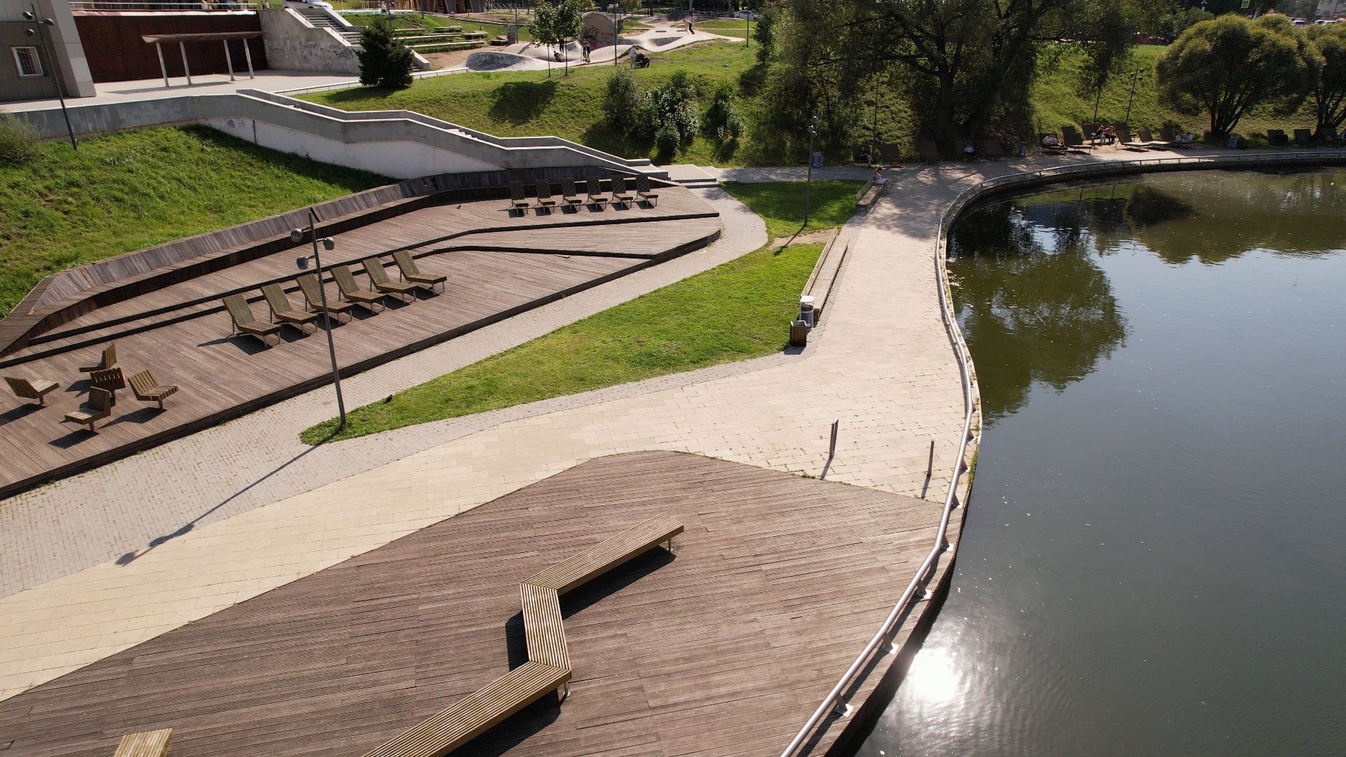 видное, благоустройство, пруд,видео с коптера,