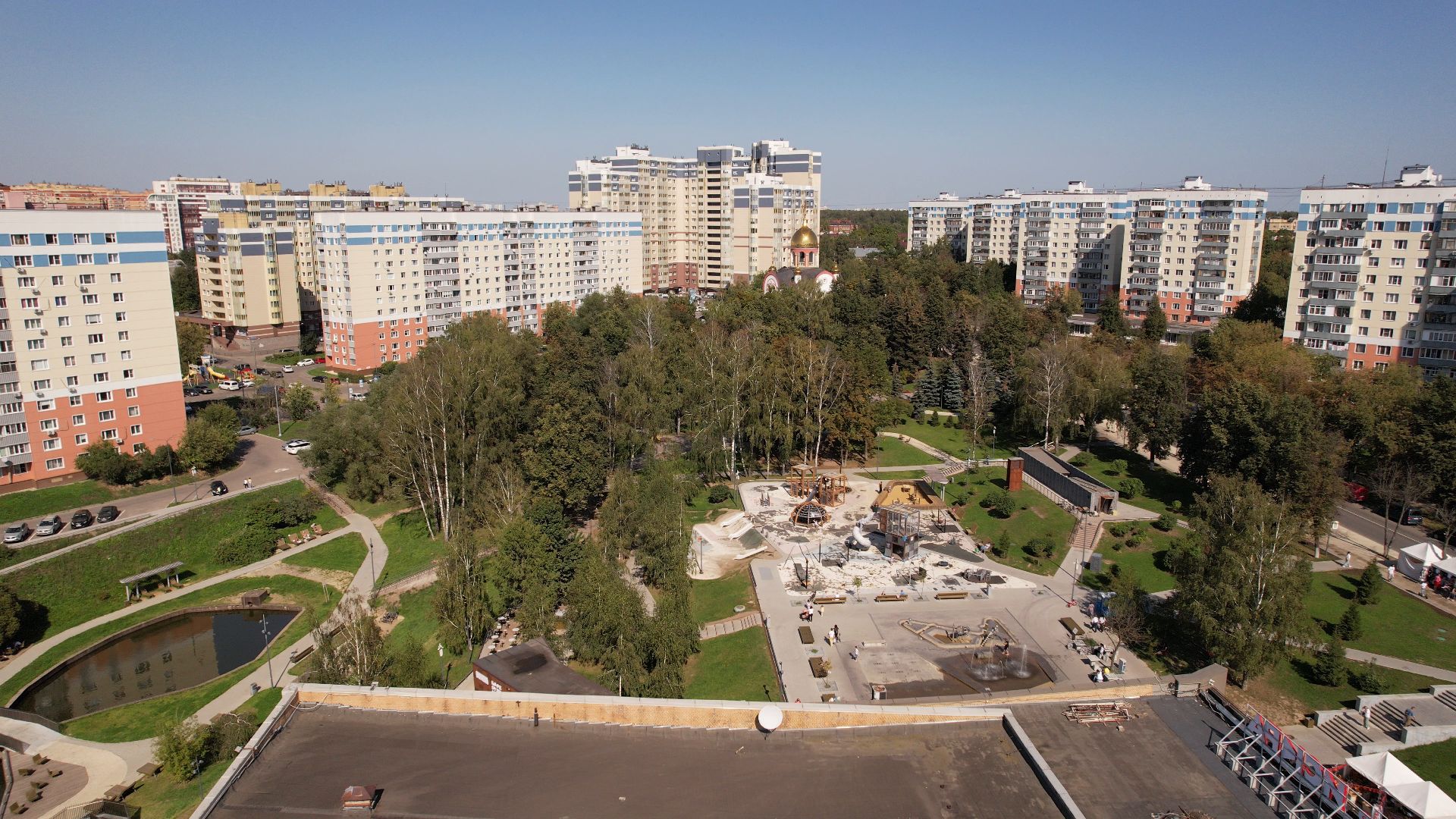 видное, благоустройство, пруд,видео с коптера,