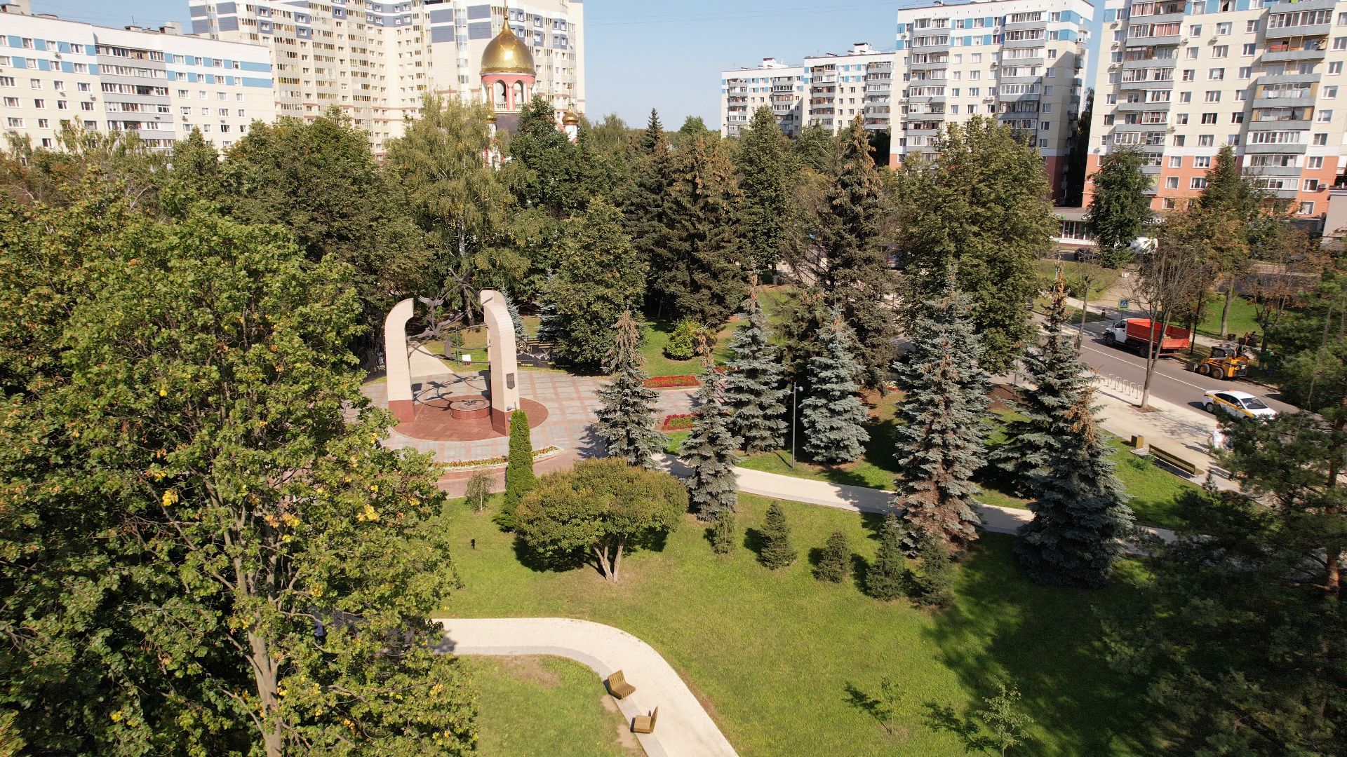 видное, благоустройство, пруд,видео с коптера,