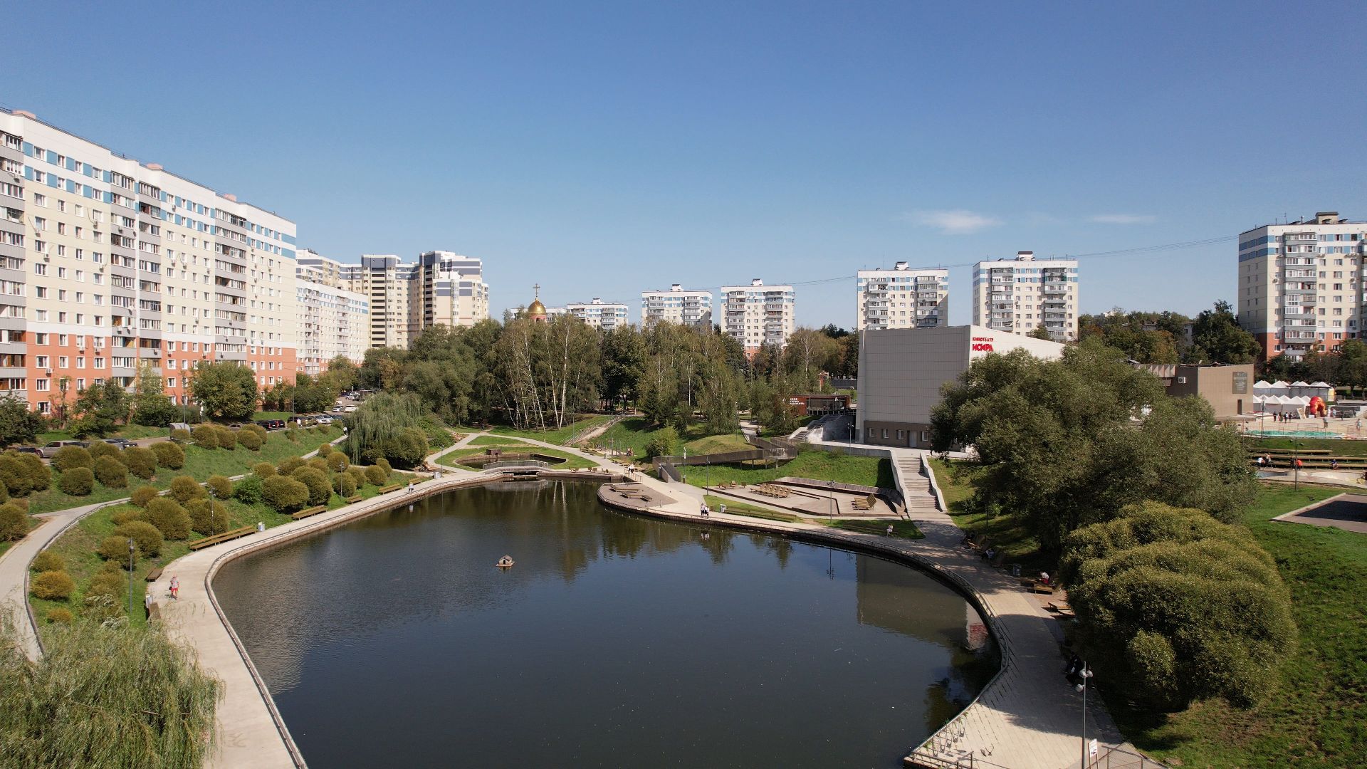 видное, благоустройство, пруд,видео с коптера,