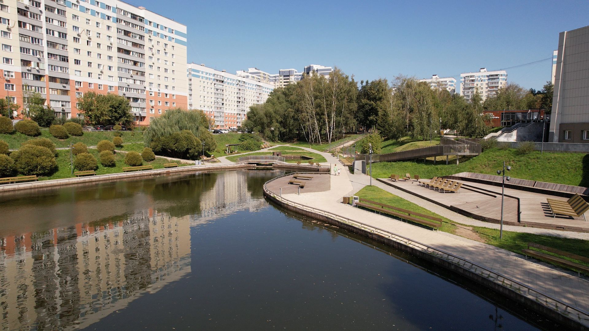 видное, благоустройство, пруд,видео с коптера,