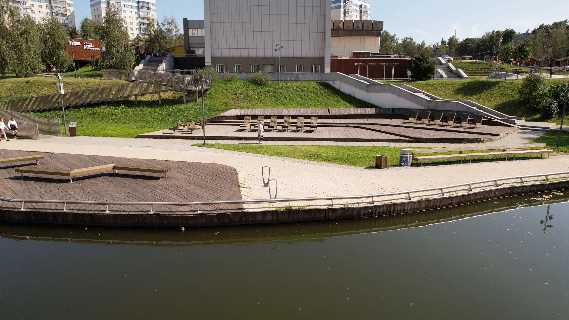 видное, благоустройство, пруд,видео с коптера,