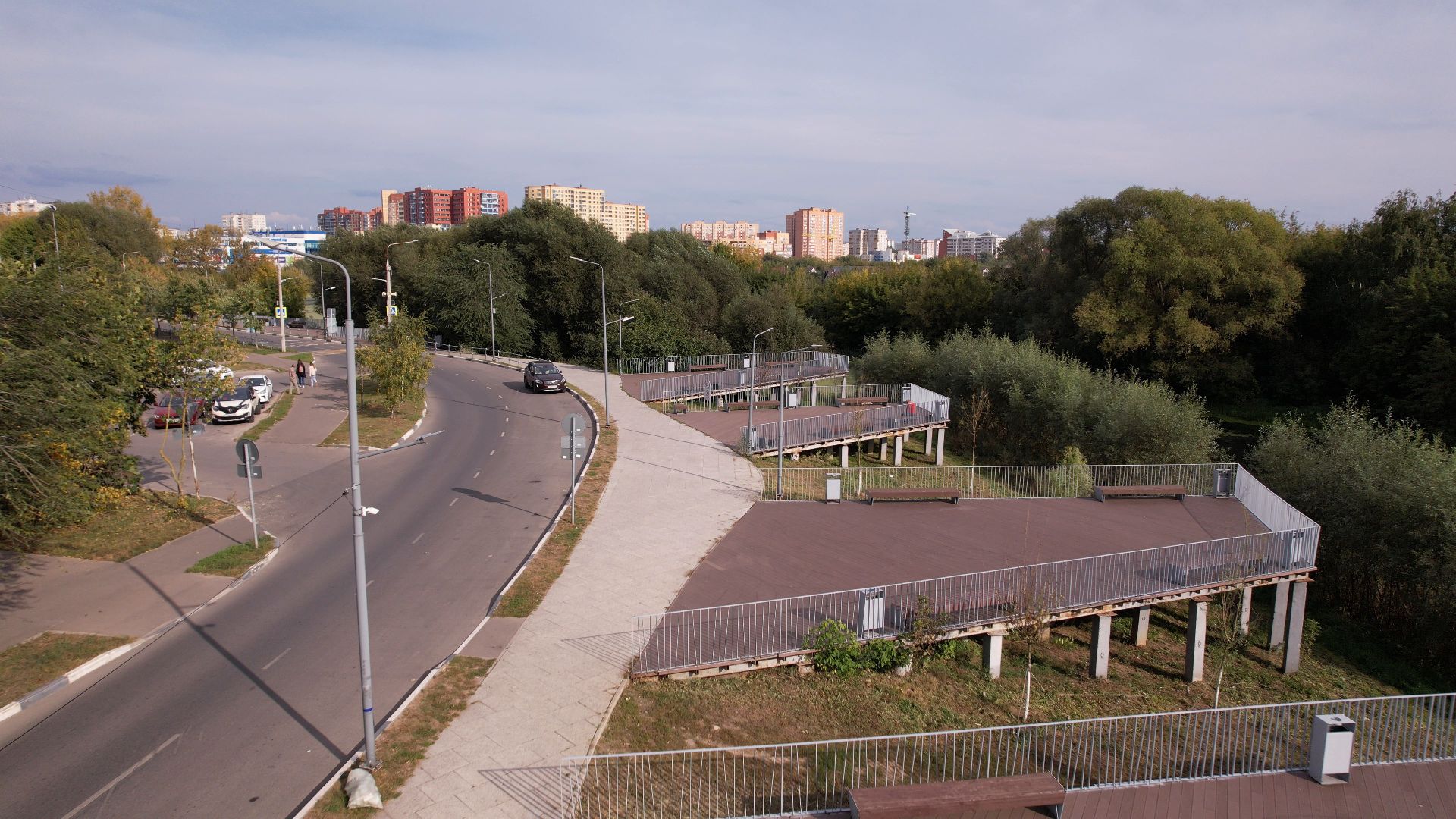 жуковский, благоустройство, набережная,видео с коптера,