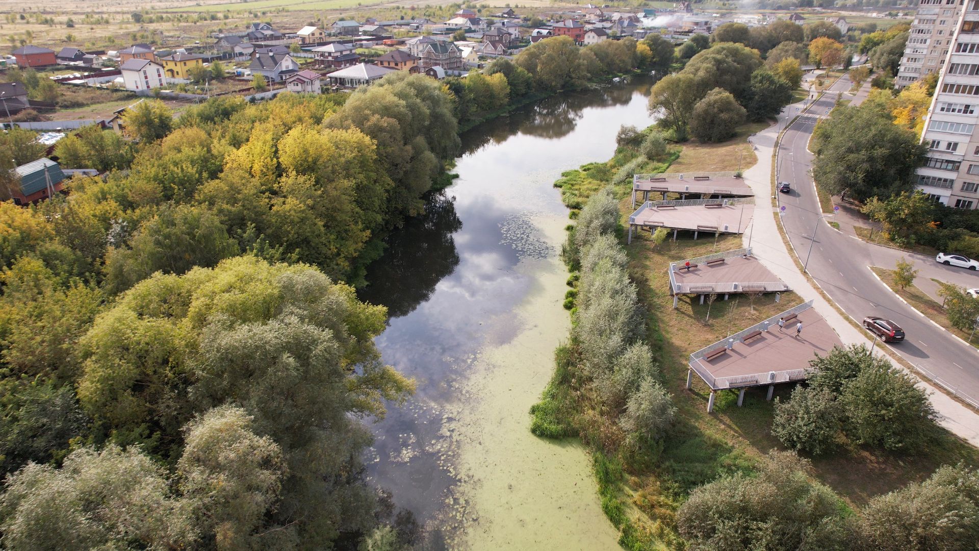 жуковский, благоустройство, набережная,видео с коптера,