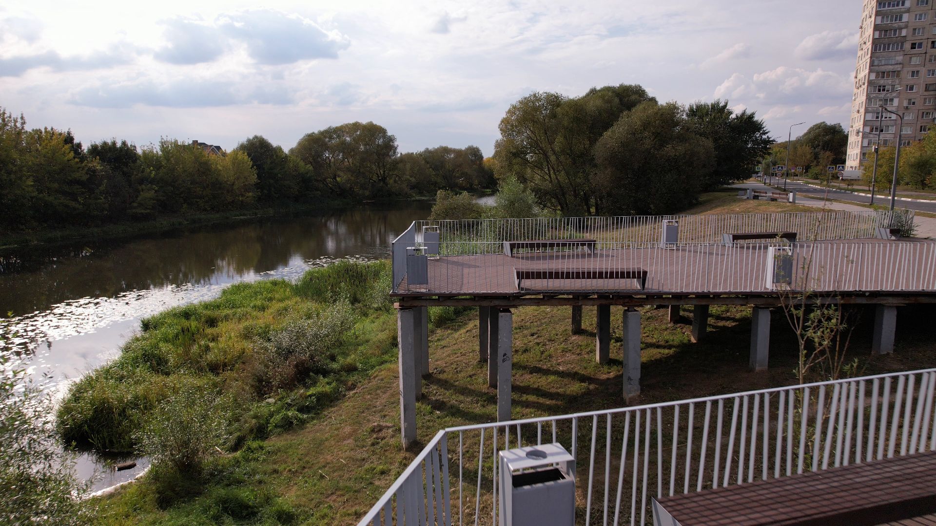 жуковский, благоустройство, набережная,видео с коптера,