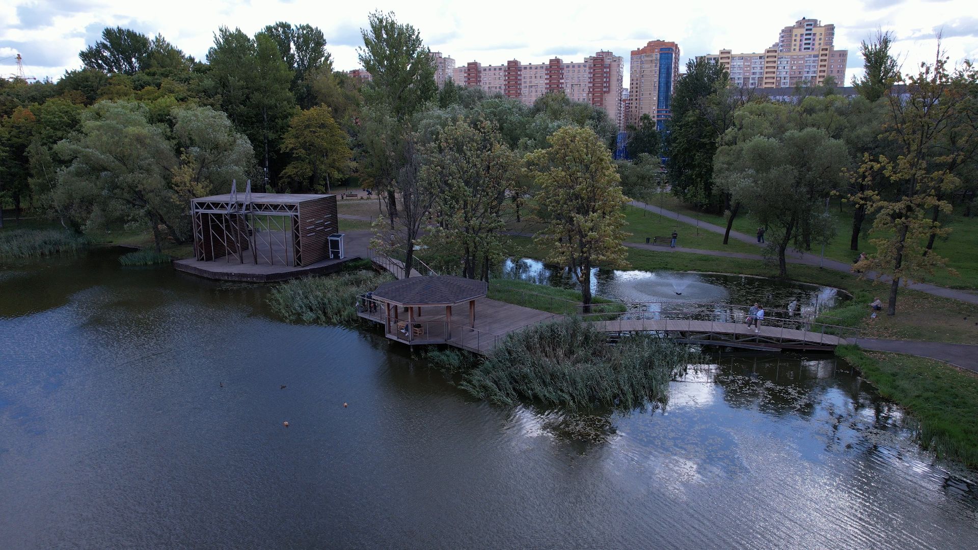 Реутов, благоустройство, пруд,видео с коптера,