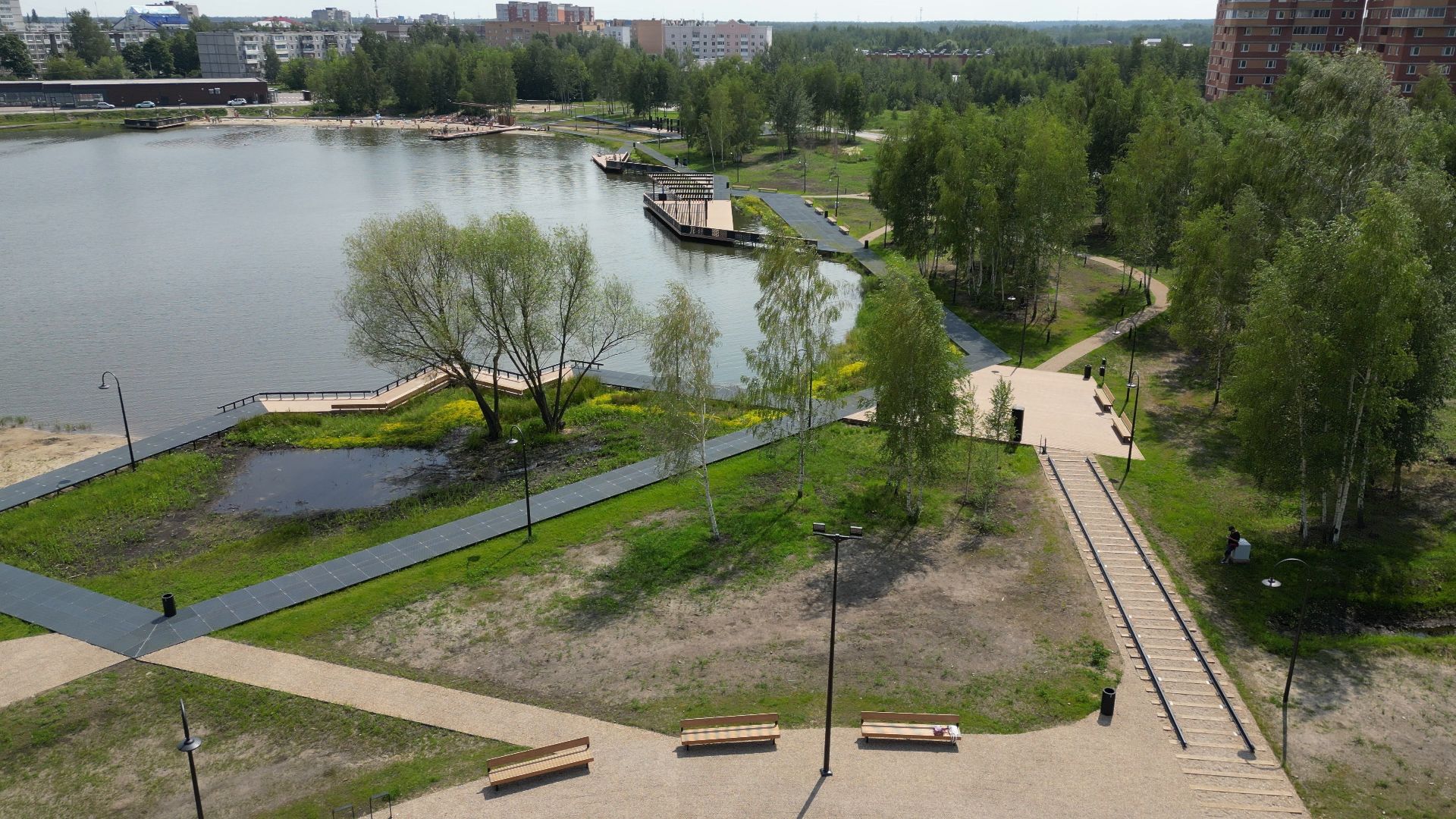 электрогорск, озеро, благоустройство,видео с коптера,