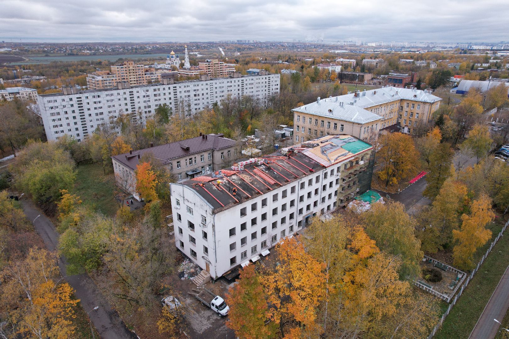 поликлиника, медицина,видео с коптера,