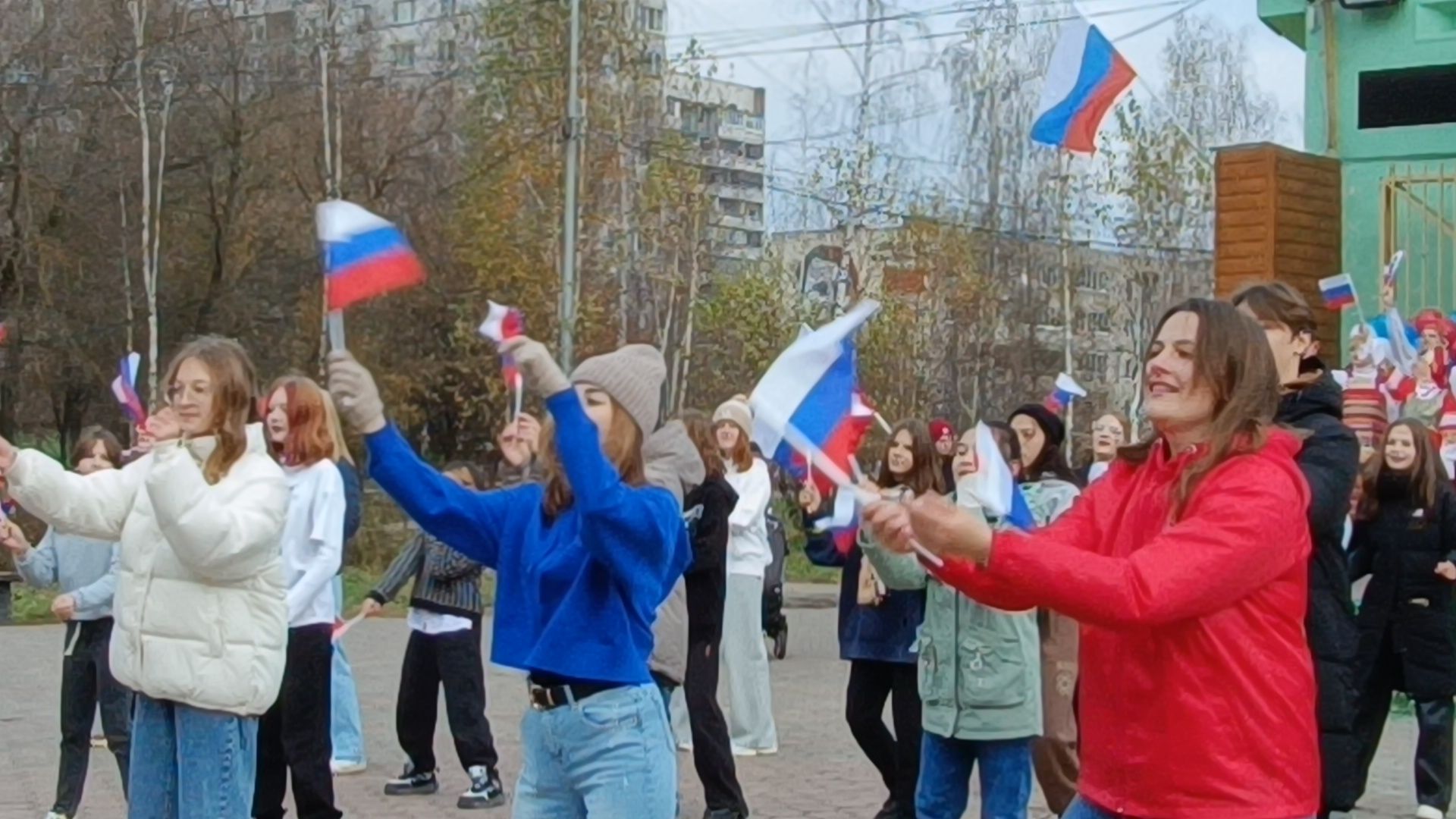 флешмоб, парк, день народного единства,