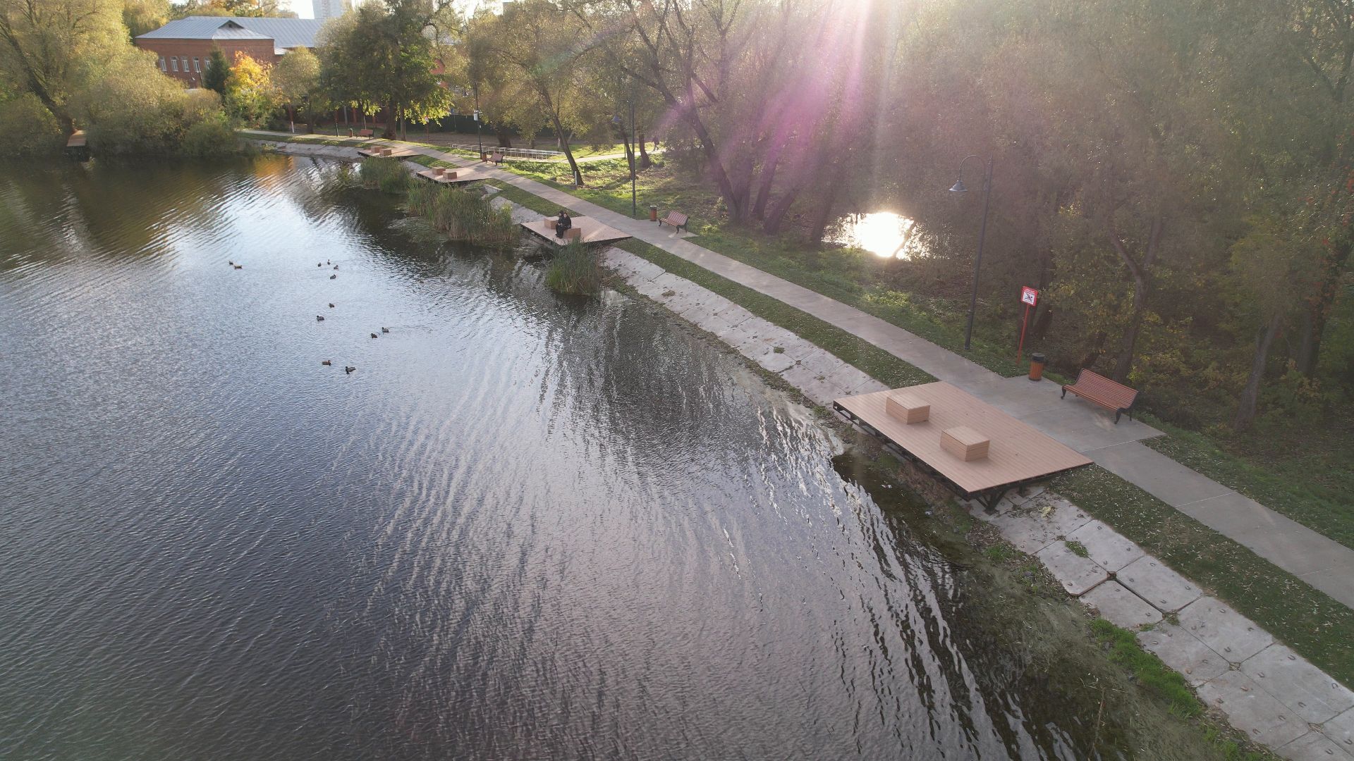 Лобня, Киово, видео с коптера, благоустройство, парк,