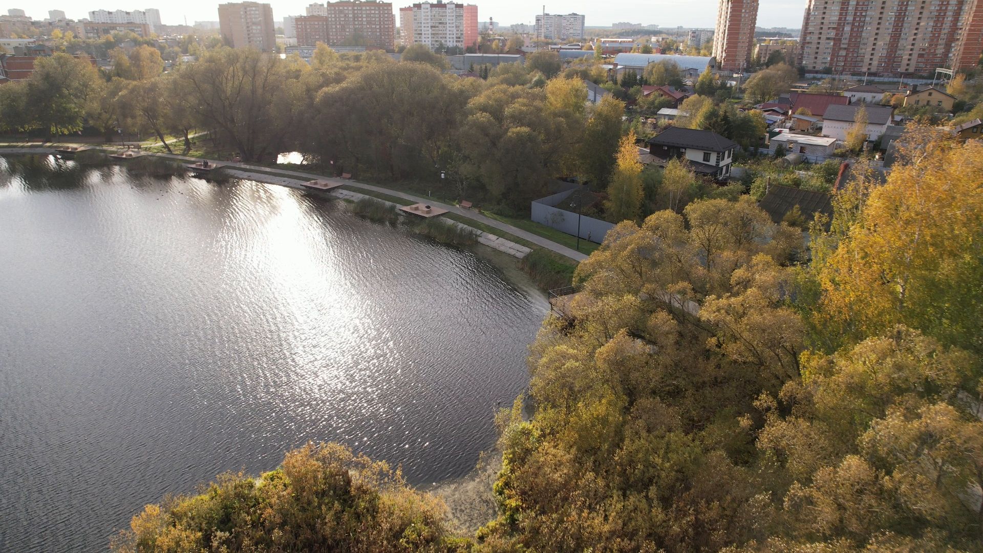 Лобня, Киово, видео с коптера, благоустройство, парк,