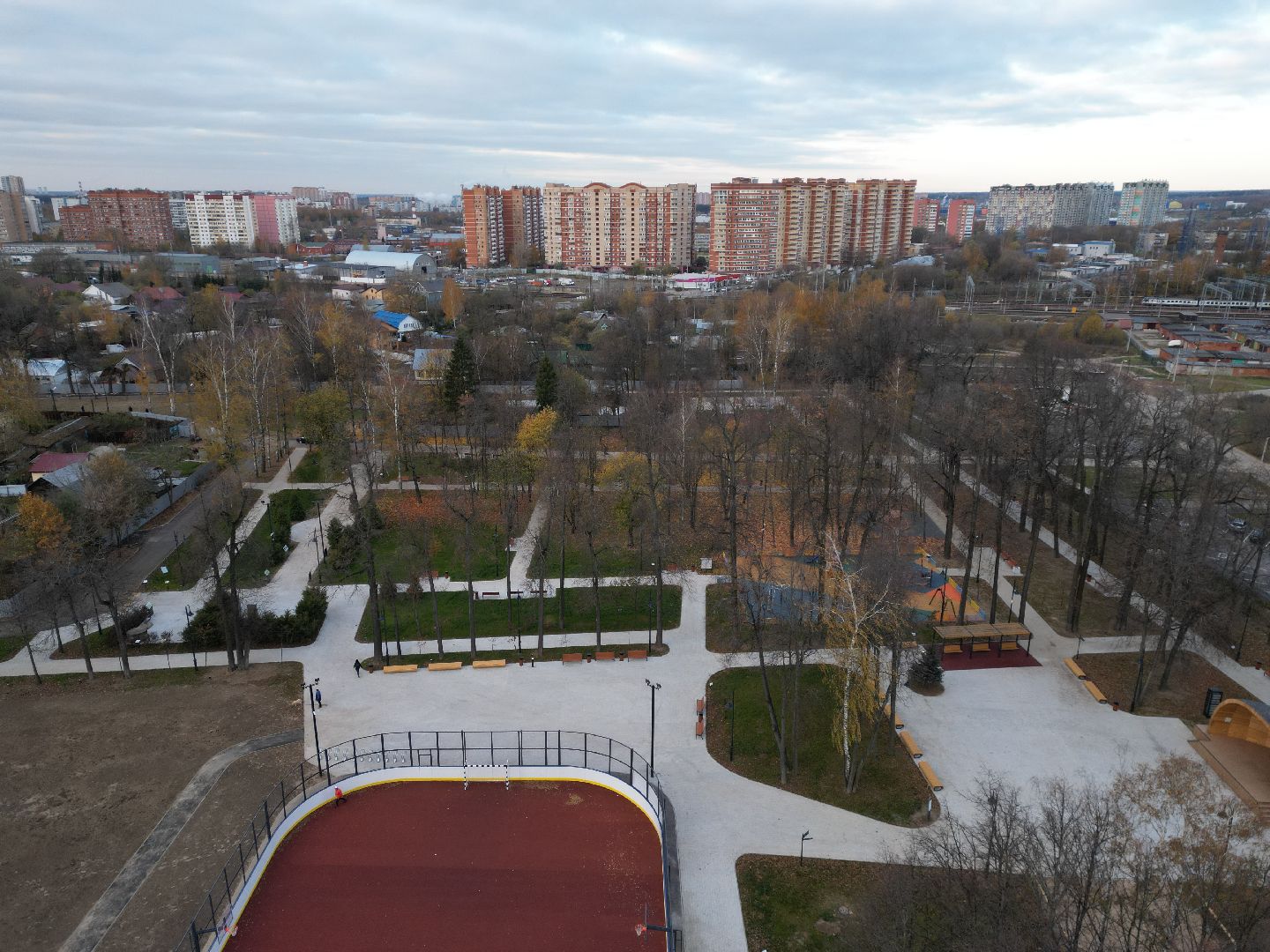 видео с коптера, Лобня, парк, благоустройство,