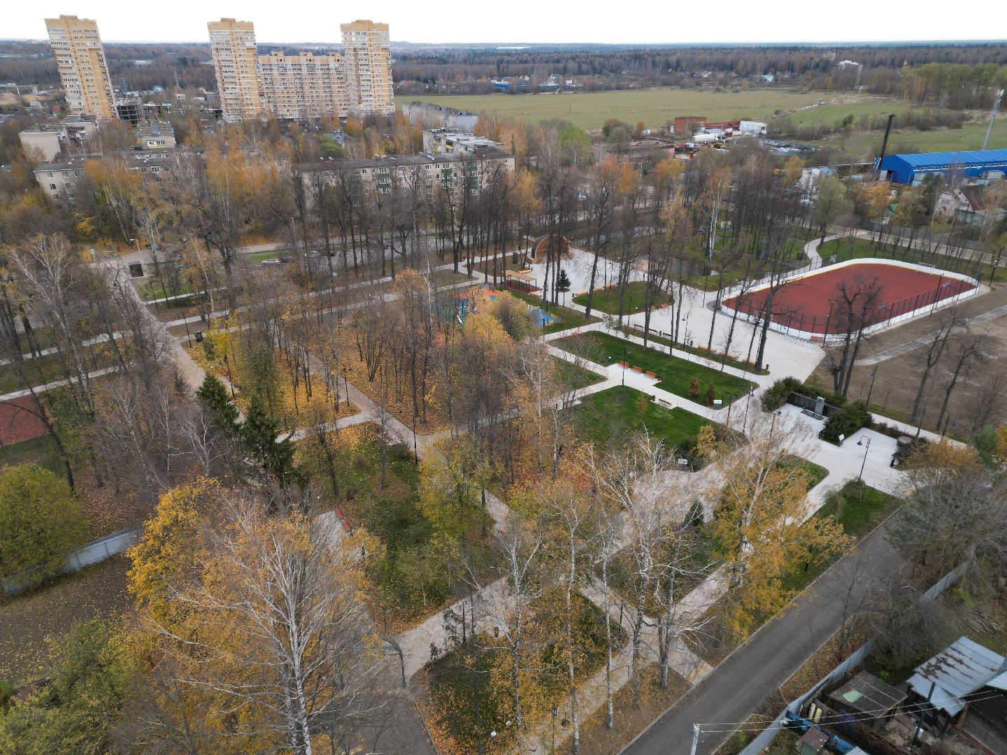 видео с коптера, Лобня, парк, благоустройство,