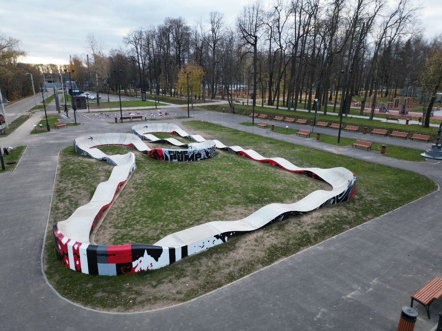 видео с коптера, Лобня, парк, благоустройство,