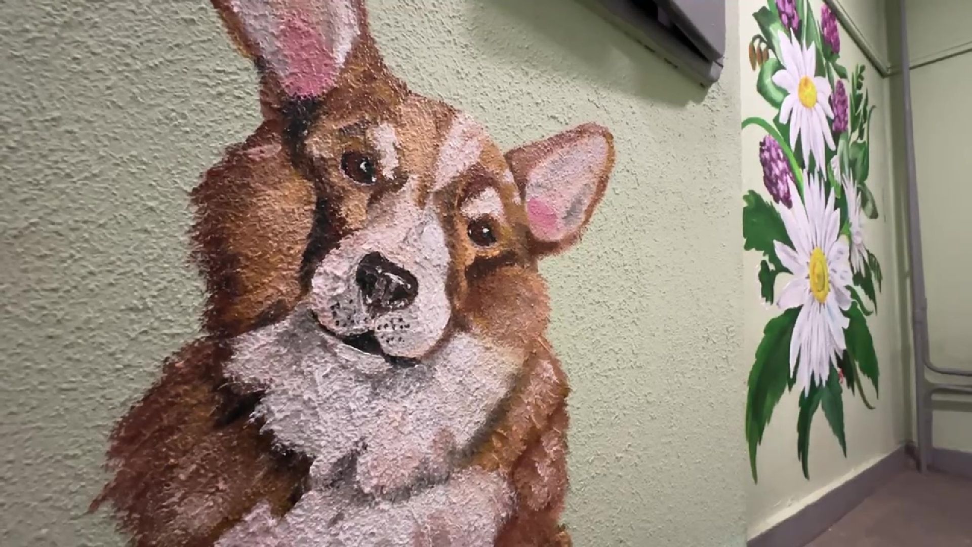 Реутов, подъезд, стены, рисунки, звери, цветы,