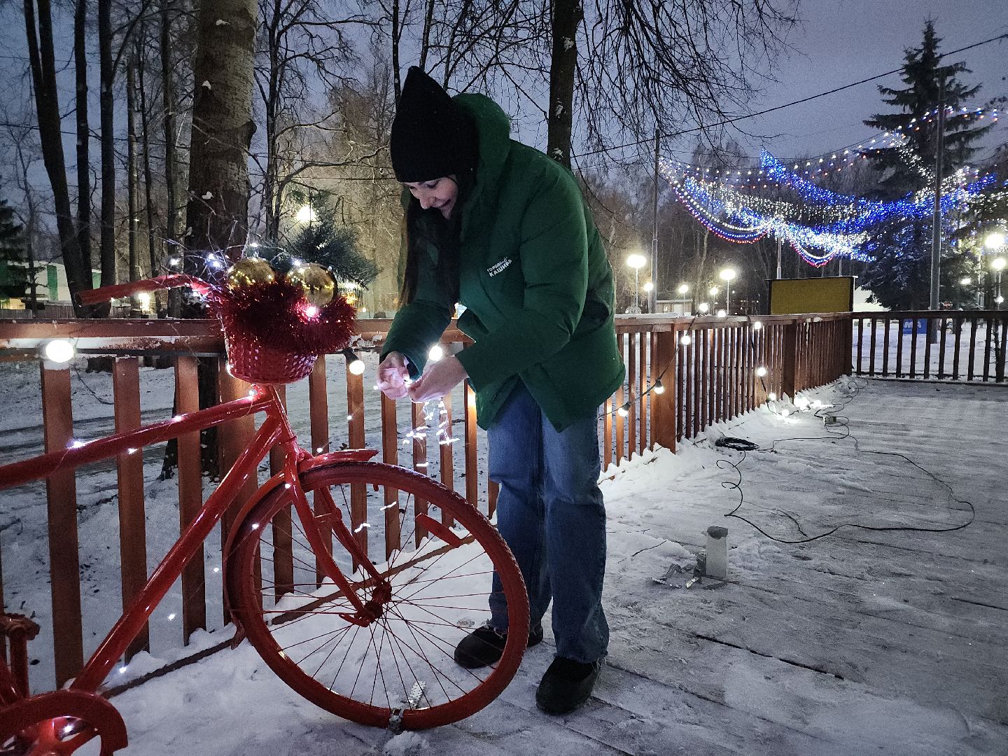кашира, городской парк, ожерелье, дубовая роща, зимней сезон, подготовка, благоустройство, гирлянды, новый год, дед мороз,