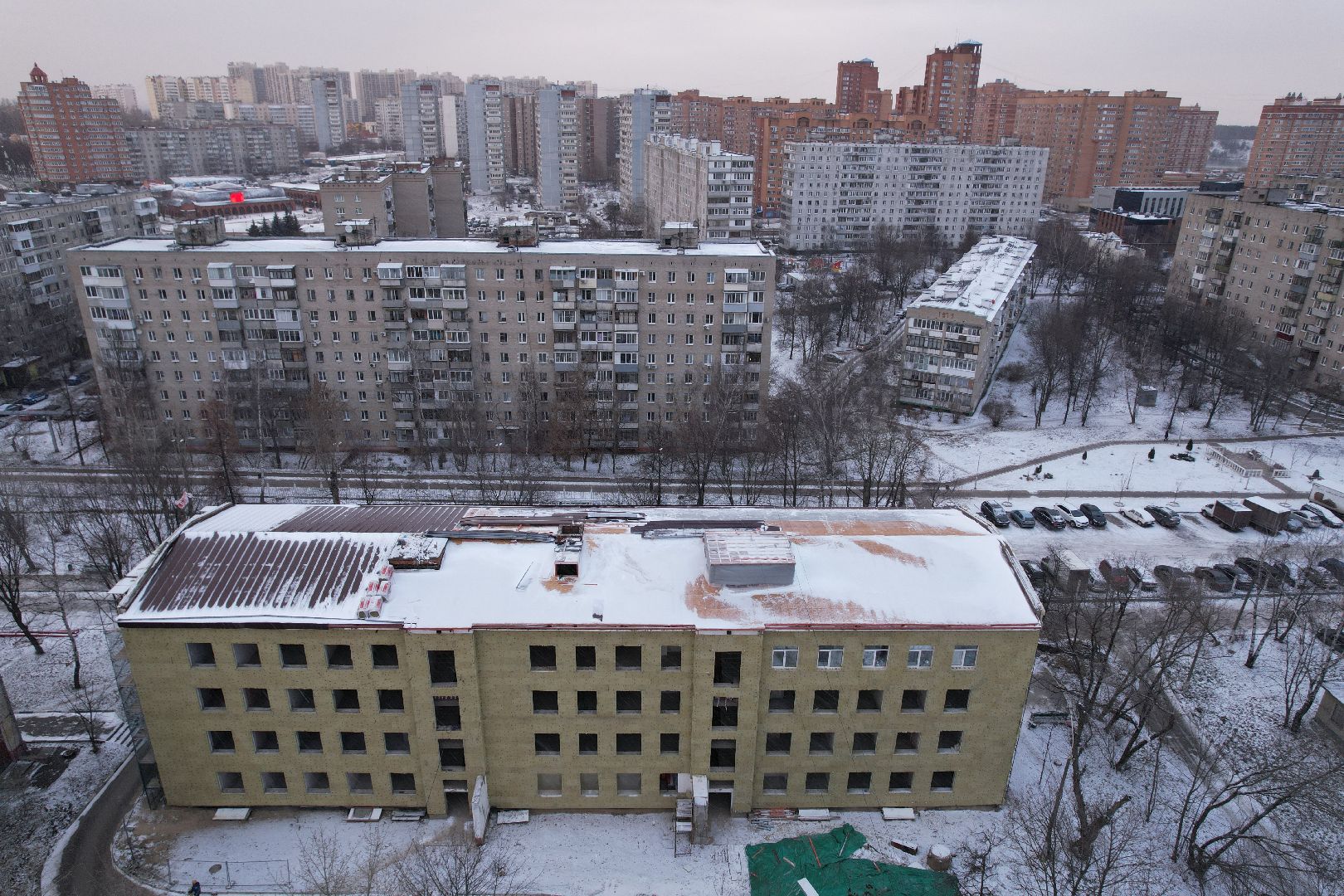 видео с коптера, поликлиника, дзержинский,