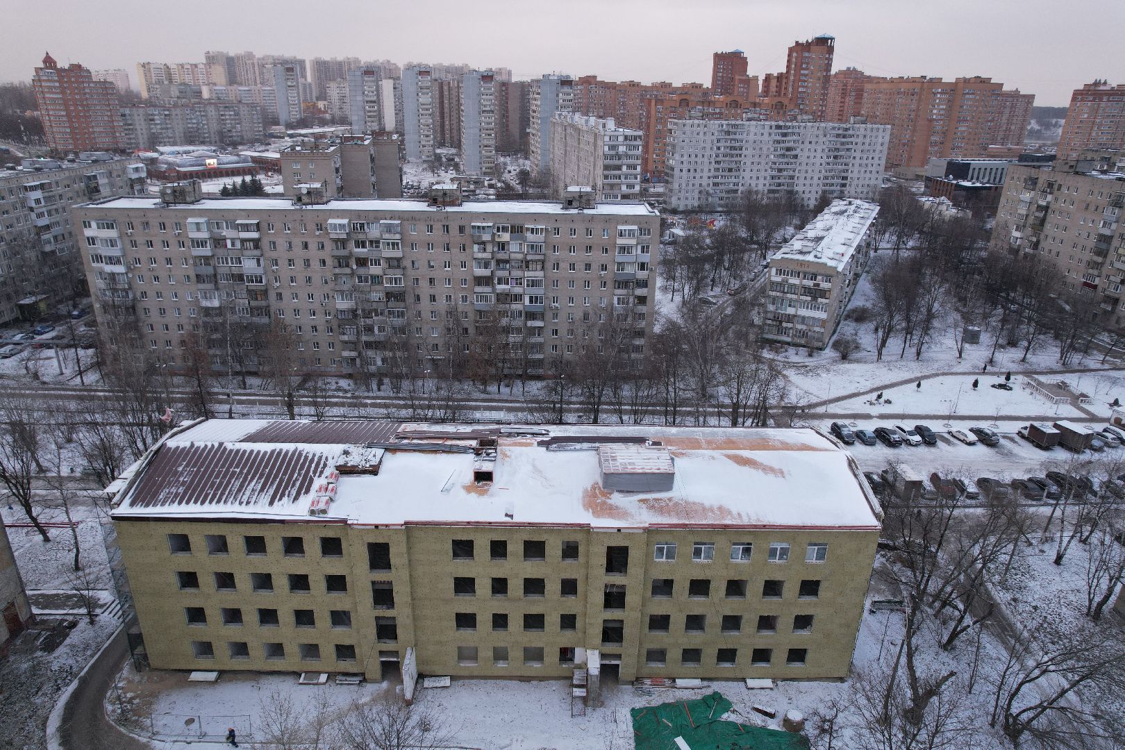 видео с коптера, поликлиника, дзержинский,